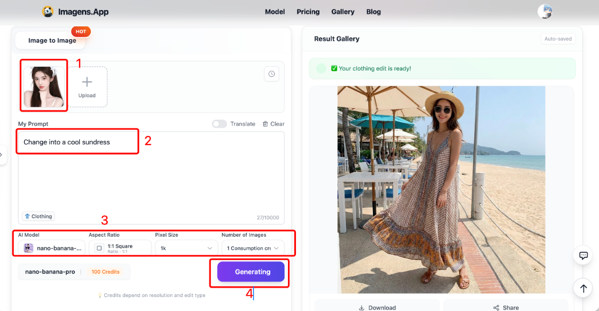 AI clothing editor interface showing outfit replacement workflow